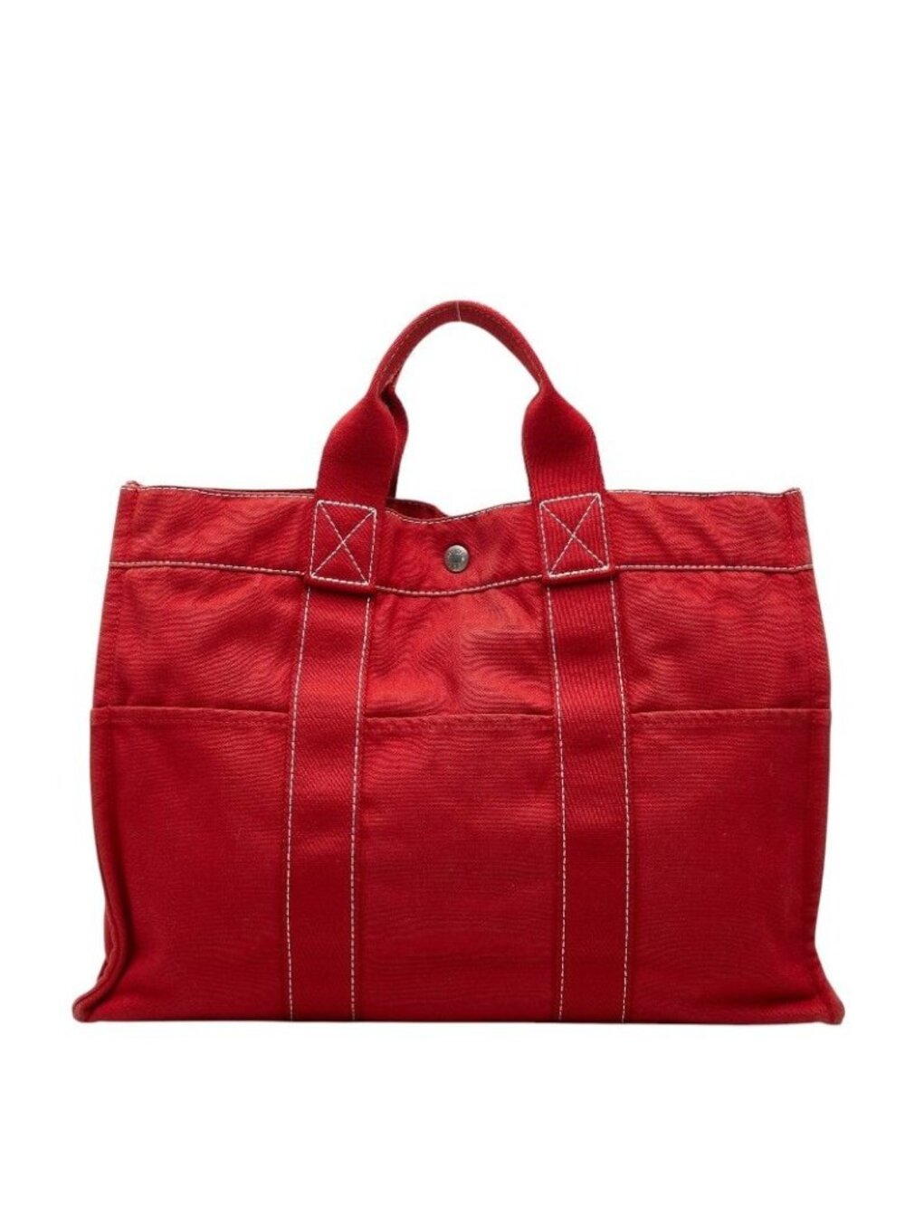 Hermes Deauville MM Tote Bag Red Cotton